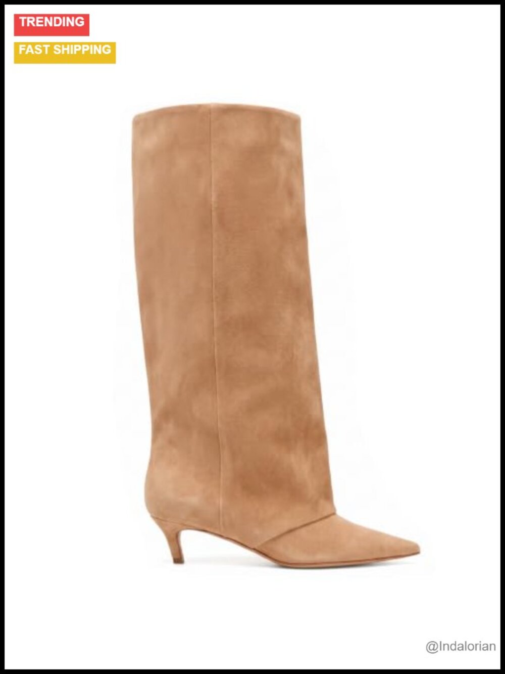 Suede Knee High Boots Pointed Toe Kitten Heel Pull On Women's